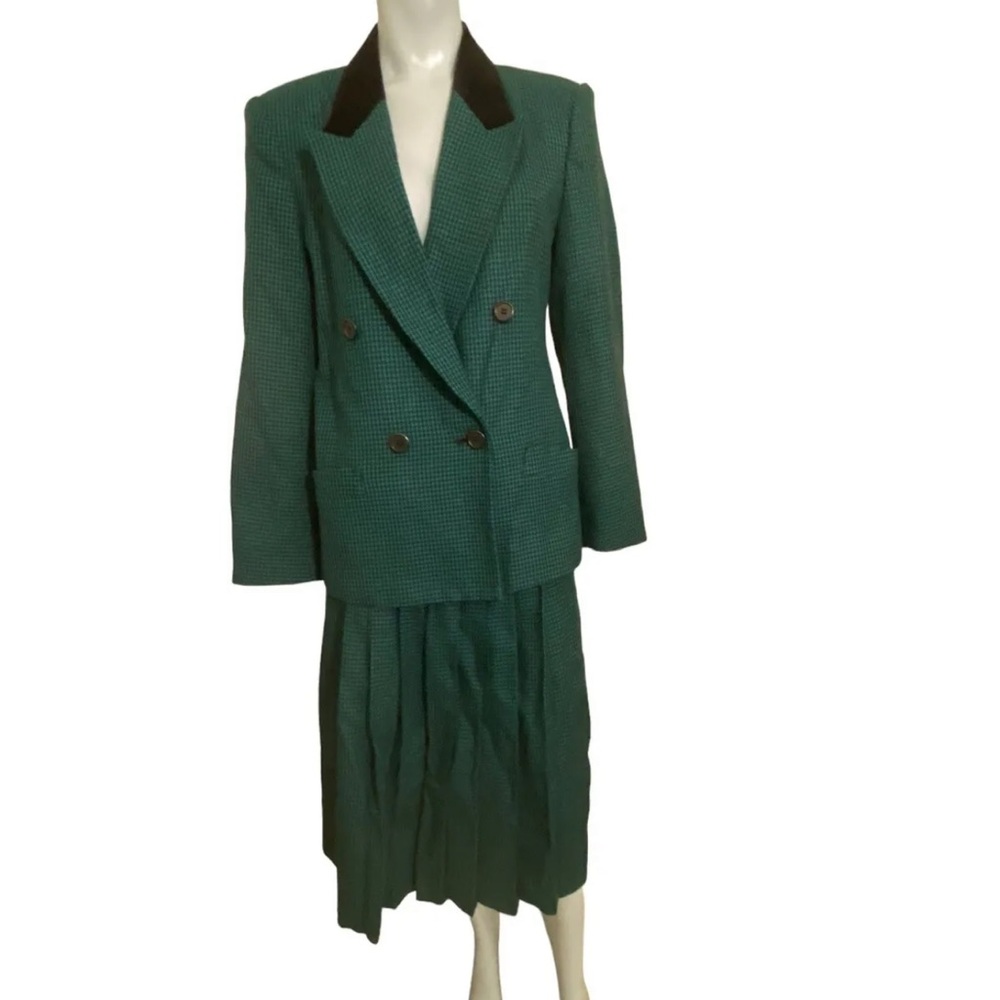 Vtg Lauren Alexandra green houndstooth skirt‎ suit